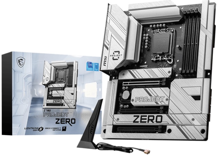

Материнская плата ATX MSI Z790 PROJECT ZERO (LGA1700, Z790, 4*DDR5 (7200), 3*PCIe, 4*M.2, 6*SATA 6G, HDMI, DP, WiFi, BT, 8*USB 2.0), Z790 PROJECT ZERO