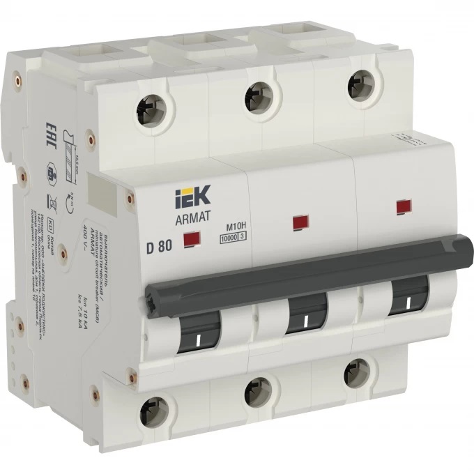 

Автоматический выключатель IEK AR-M10H-3-D080 ARMAT M10H 3P D 80A 10kA, AR-M10H-3-D080