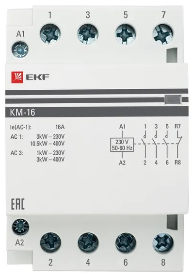 

Контактор EKF km-3-16-31 КМ 16А 3NО+NC (3 мод.), km-3-16-31