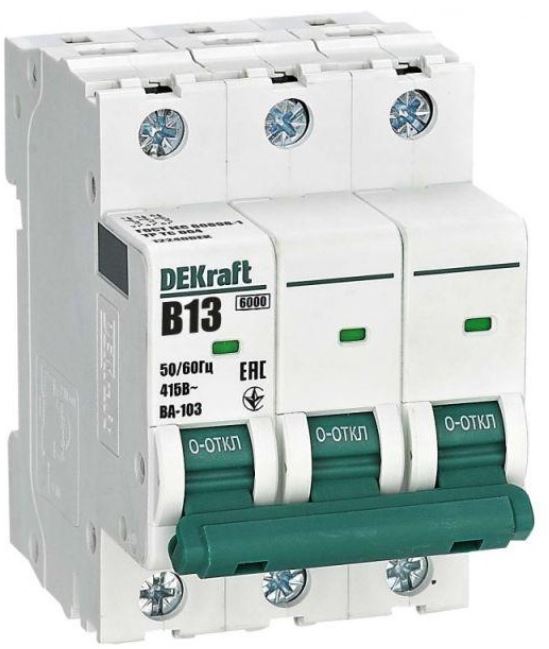 

Автоматический выключатель DEKraft 12240DEK 3Р 13А х-ка B ВА-103 6кА, 12240DEK