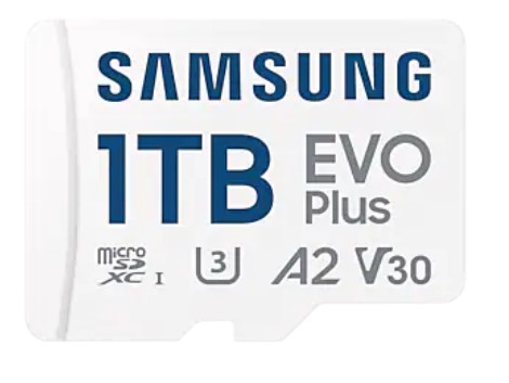 

Карта памяти MicroSDXC 1024GB Samsung MB-MC1T0SA/EU EVO Plus Class 10, A2, V30, UHS-I (U3), W 90 МБ/с, R 160 МБ/с, адаптер на SD, MB-MC1T0SA/EU