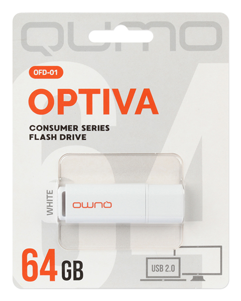

Накопитель USB 2.0 64GB Qumo QM64GUD-OP1-white Optiva 01, белый, QM64GUD-OP1-white