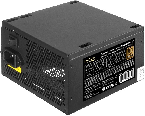 

Блок питания ATX Exegate EX292204RUS 600PPH-SE, 600W, for 3U+ cases, APFC, 80 PLUS Bronze, 120mm fan, EX292204RUS