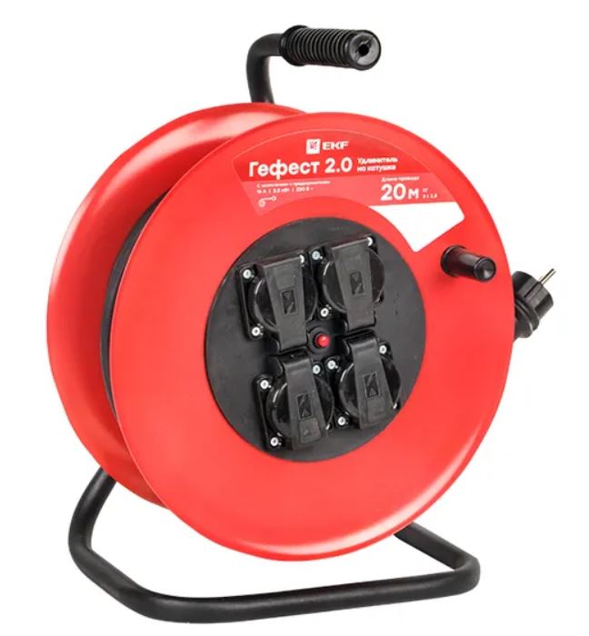 

Удлинитель на катушке EKF UKG02-16-R325-4-20-IP44 "Гефест 2.0" 4 гнезда 20м с заземлением и предохранителем КГ 3*2,5 16А/3,5кВт IP44 PROxima, UKG02-16-R325-4-20-IP44
