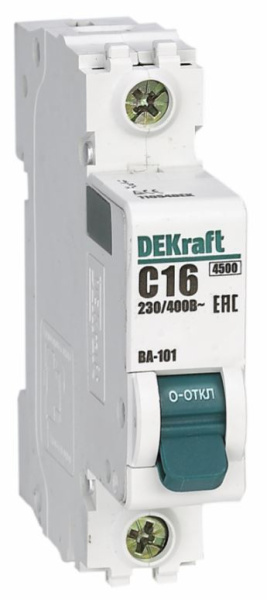 Изображение товара Автоматический выключатель DEKraft 11102DEK 1П 16А D 4,5кА IP20 надежная защита