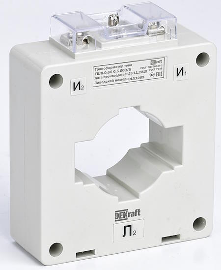 

Трансформатор DEKraft 50143DEK тока ТШП-0,66 0,5 500/5 5ВА, диаметр 60мм, 50143DEK