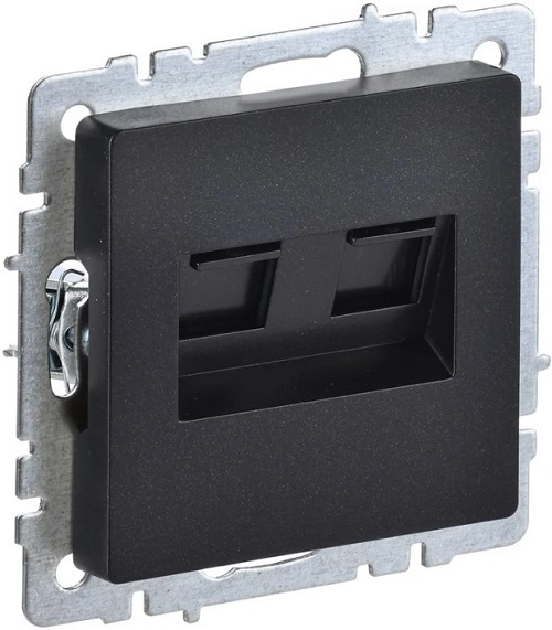 

Розетка компьютерная двойная IEK BR-K20-2-K02 BRITE RJ45 кат.6 РК11-2-БрЧ Черный, BR-K20-2-K02