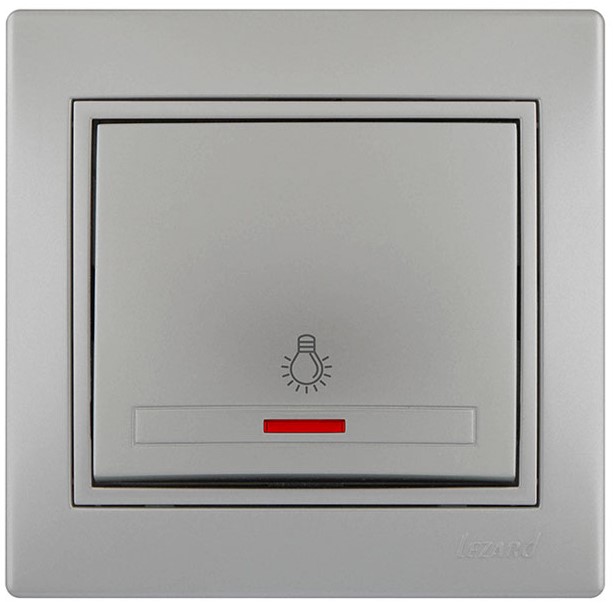 

Переключатель Lezard 701-1010-114 Mira проходной 1-кл. СП 10А с подсветкой со вставкой сер. метал., 701-1010-114