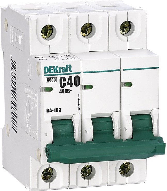 

Автоматический выключатель DEKraft 12094DEK ВА-103 3Р 40А (C) 6кА, 12094DEK