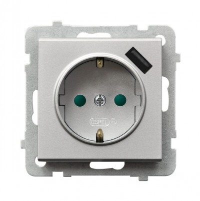 

Розетка Ospel GP-1RSPUSB/m/38 2, 1A, 230V/50Hz, IP-20, серебро матовое, GP-1RSPUSB/m/38