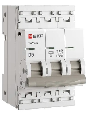 

Автоматический выключатель EKF M634305D 3P 5А (D) 4,5kA ВА 47-63N PROxima, M634305D