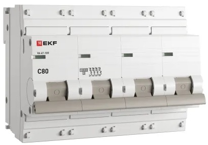

Автоматический выключатель EKF mcb47100-4-80C-pro 4P 80А (C) 10kA ВА 47-100 PROxima, mcb47100-4-80C-pro