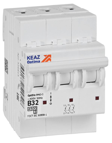Изображение товара Автоматический выключатель КЭАЗ 329522 3 полюса 32A IP20