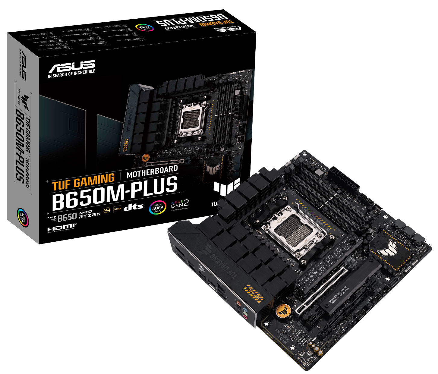 

Материнская плата mATX ASUS TUF GAMING B650M-PLUS (AM5, AMD B650, 4*DDR5 (6400), 4*SATA 6G RAID, 2*M.2, 3*PCIE, 2.5Glan, HDMI, DP, USB Type-C, 3*USB 3, TUF GAMING B650M-PLUS