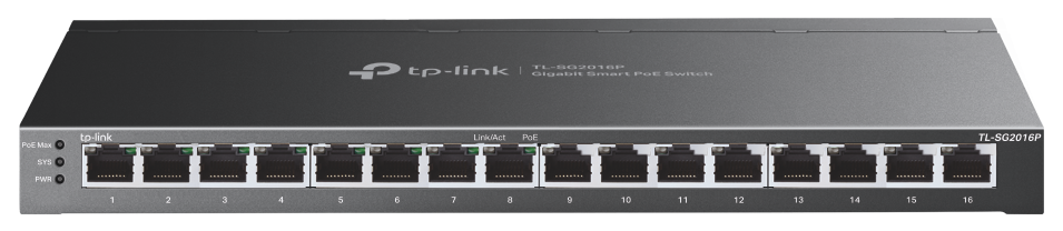 

Коммутатор TP-LINK TL-SG2016P Smart Switch 8xGigabit PoE+, 802.3af/at, 120 W PoE Power, Desktop Steel Case, mada SDN Controller, Static Routing, 802.1, TL-SG2016P