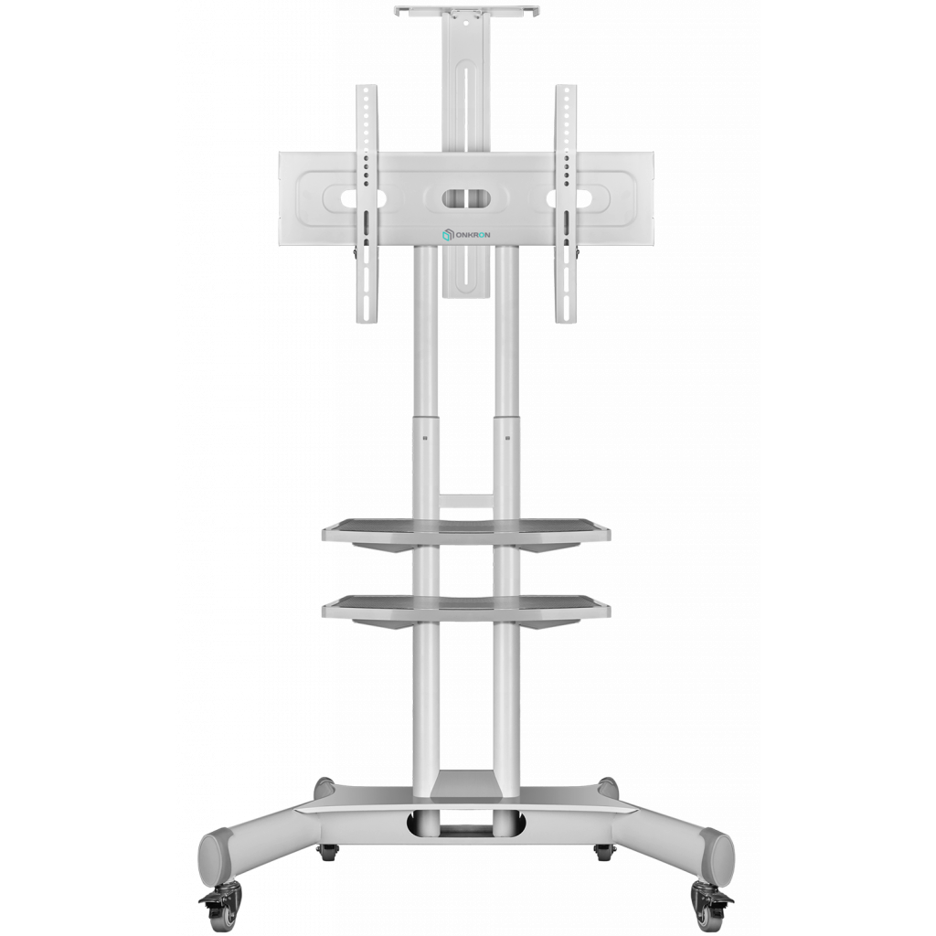 

Стойка мобильная ONKRON TS1552 на 1 ТВ/ 32-65" от 200х200 до 400х600, макс нагр 45,5кг, высота 1200-1500мм, кабель-канал, 2 полки, white, TS1552