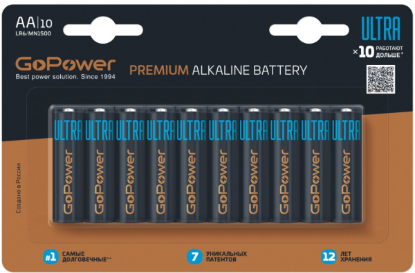 Изображение товара Батарейка GoPower ULTRA LR6 AA литиевая 1.5 В надежный источник питания