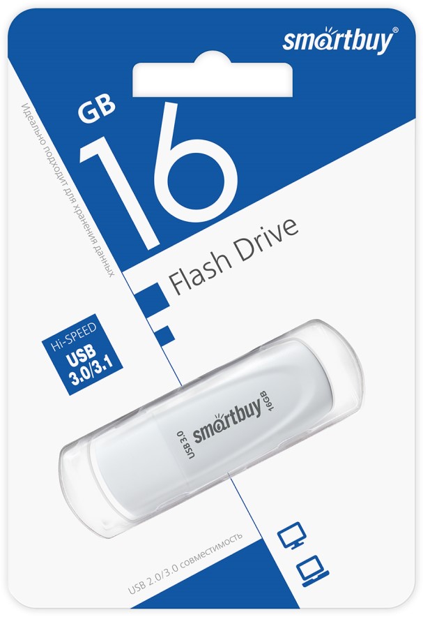 

Накопитель USB 3.1 16GB SmartBuy SB016GB3SCW Scout белый, SB016GB3SCW