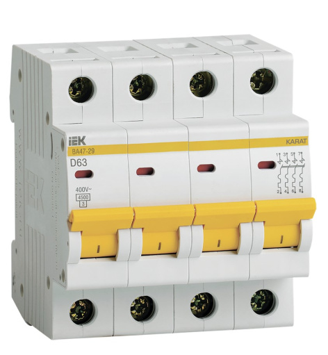 Изображение товара Автоматический выключатель IEK MVA20-4-063-D для однофазных и трехфазных электросетей