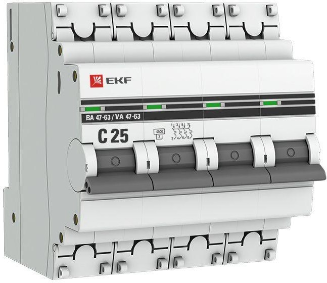

Автоматический выключатель EKF mcb4763-4-25C-pro модульный 4п C 25А 4.5кА ВА 47-63 PROxima, mcb4763-4-25C-pro