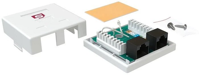 

Розетка настенная SYSMATRIX SB 25EU.WH компьютерная RJ-45, категория 5e, неэкранированная, двойная, внешняя, Dual IDC, цвет белый, SB 25EU.WH