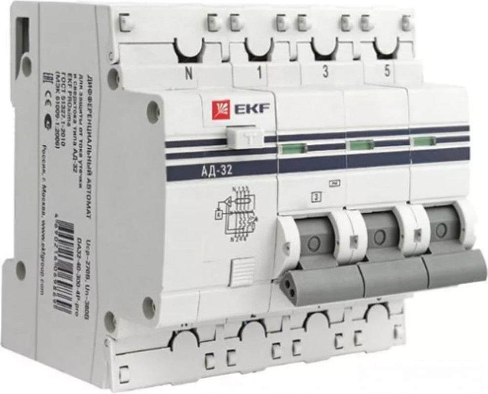 

Автомат дифференциальный EKF DA32-40-30-4P-pro 3п+N C 40А 30мА тип AC 4.5kA АД-32 PROxima, DA32-40-30-4P-pro