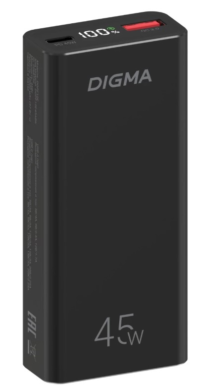 

Аккумулятор внешний портативный Digma DGPF10E 10000mAh QC3.0/PD3.0 45W 4.5A USB-A/USB-C черный, DGPF10E