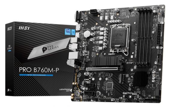 

Материнская плата mATX MSI PRO B760M-P (LGA1700, B760, 4*DDR5 (6800), 4*SATA 6G RAID, 2*M.2, 3*PCIe 4.0, Glan, 3*USB 3.2, 8*USB 2.0, Type-C, HDMI, DP,, PRO B760M-P