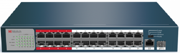 

Коммутатор HiWatch DS-S2624P(B) Сетевой неуправляемый 24 RJ45 100M PoE, 8 портов с высоким приоритетом, 1 Uplink порт 1000М Ethernet, 1 SFP порт 1000M, DS-S2624P(B)