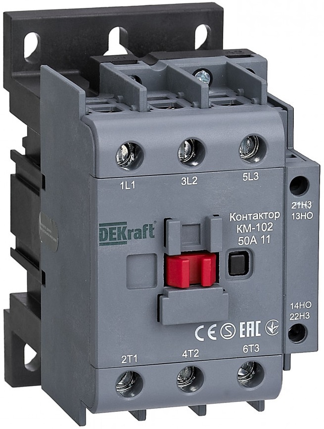 

Контактор DEKraft 22321DEK 50А 24В АС3 АС4 1НО+1НЗ КМ-102, 22321DEK