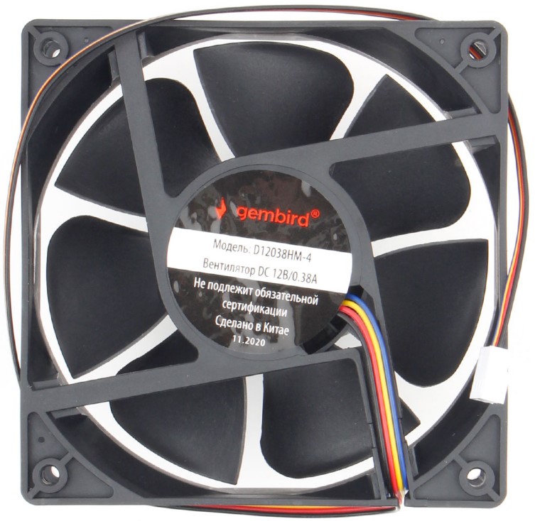 

Вентилятор для корпуса Gembird D12038SM-4 120x120x38, втулка, 4 pin, провод 40 см, D12038SM-4