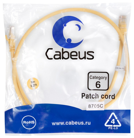 фото Кабель патч-корд U/UTP 6 кат. 1м Cabeus PC-UTP-RJ45-Cat.6-1m-YL в Краснодаре