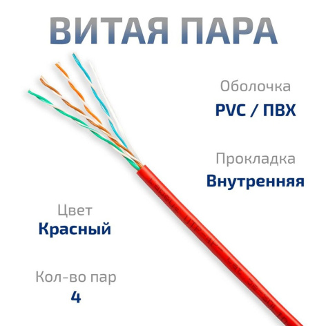 фото Кабель витая пара U/UTP 5e кат. 4 пары Cabeus UTP-4P-Cat.5e-SOLID-RD в Краснодаре