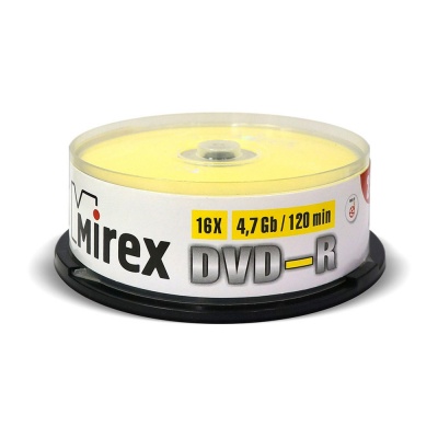 

Диск DVD-R Mirex 202417 4.7 Gb, 16x, Cake Box, 25шт, 202417