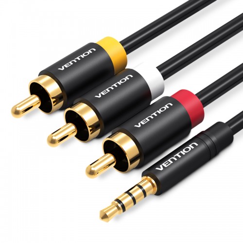 

Кабель акустический Vention VAB-R07-B150 Jack 3,5 mm M/3RCA M - 1.5м Чёрный, VAB-R07-B150