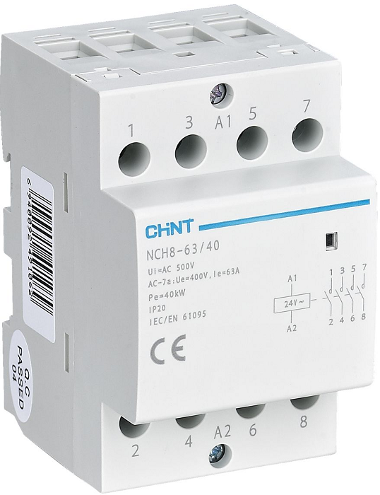 

Контактор модульный CHINT 256101 NCH8-63/40, 63А, 4НО, AC, 220/230в 50Гц (R), 256101