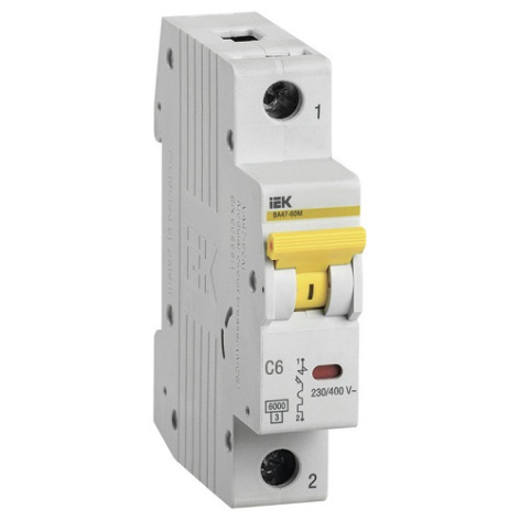 Изображение товара Автоматический выключатель IEK MVA31-1-006-C с номинальным током 6 А