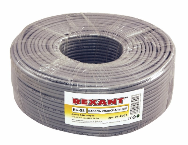 фото Кабель  Rexant RG-58 A/U, (64%), 50 Ом, 100м., серый в Уфе