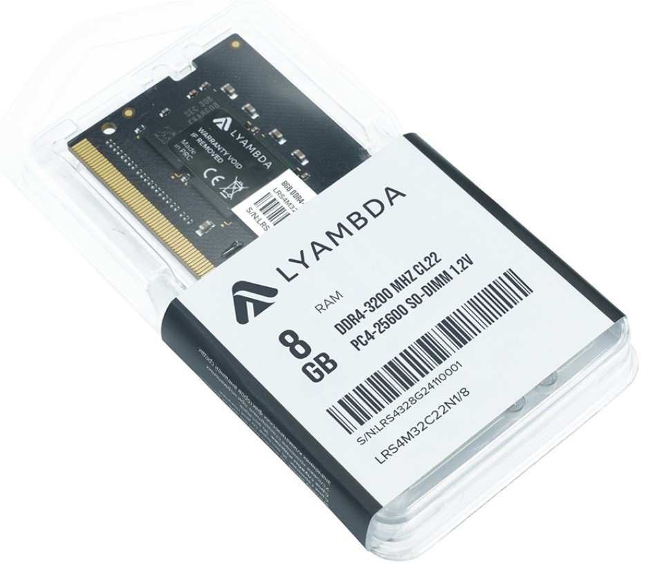 

Модуль памяти SODIMM DDR4 8GB Lyambda LRS4M32C22N1/8 PC4-25600 3200MHz CL22 1.2V, LRS4M32C22N1/8