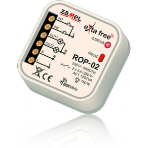 

Приемник Zamel ROP-02 Exta Free встраиваемый (2 канала), 868 MHz, радиус действия 250м, IP20, ROP-02
