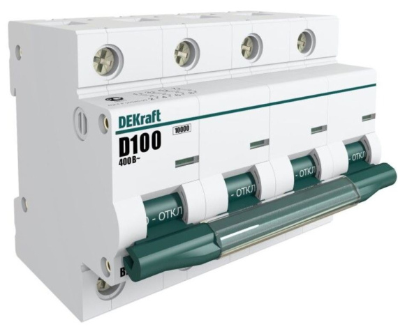 Изображение товара Автоматический выключатель DEKraft 13024DEK четырехполюсный 100А D 10кА IP20