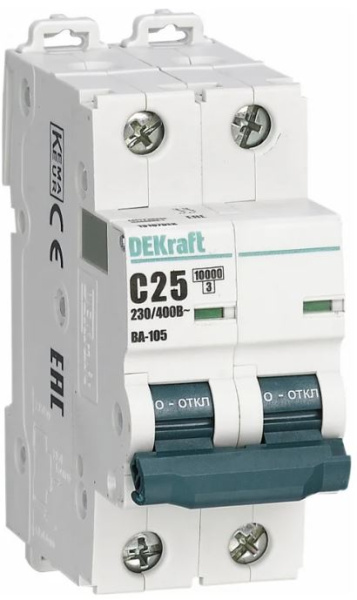 Изображение товара Автоматический выключатель DEKraft ВА-105DEKraft 2P 63А IP20 для защиты электросети