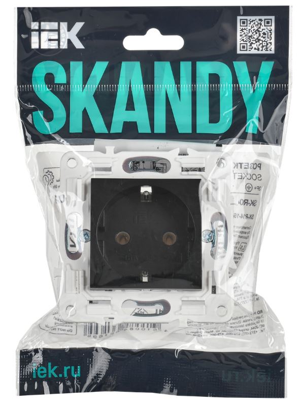 

Розетка с заземлением IEK SK-R11-16-K02 SKANDY без защитных шторок 16А SK-R05Bl Черный, SK-R11-16-K02