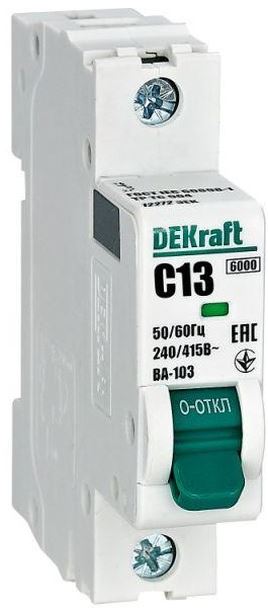 

Автоматический выключатель DEKraft 12272DEK 1Р 13А х-ка C ВА-103 6кА, 12272DEK