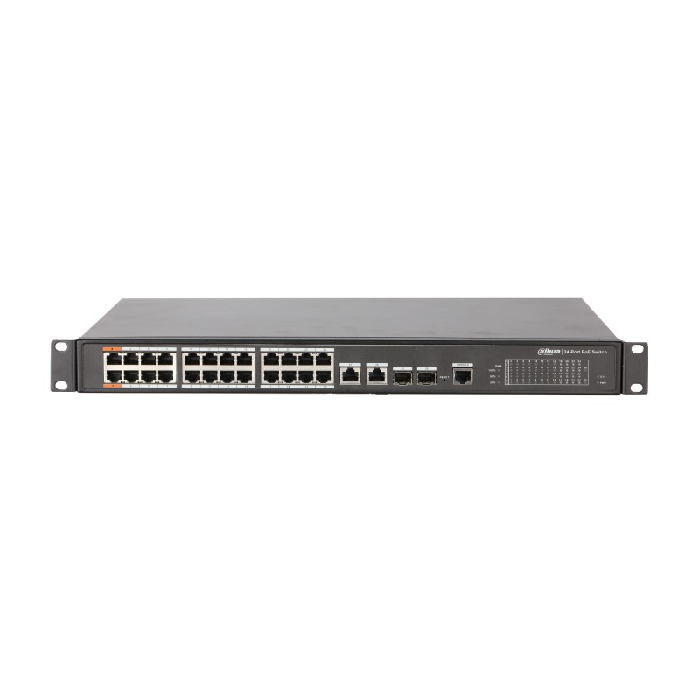 

Коммутатор PoE Dahua DH-PFS4226-24ET-360 24 портовый управляемый, уровня L2, 2 комбо-порта x 10/100/1000 Base-T, 2 комбо-порта х 1000 Base-X, 24 порта, DH-PFS4226-24ET-360