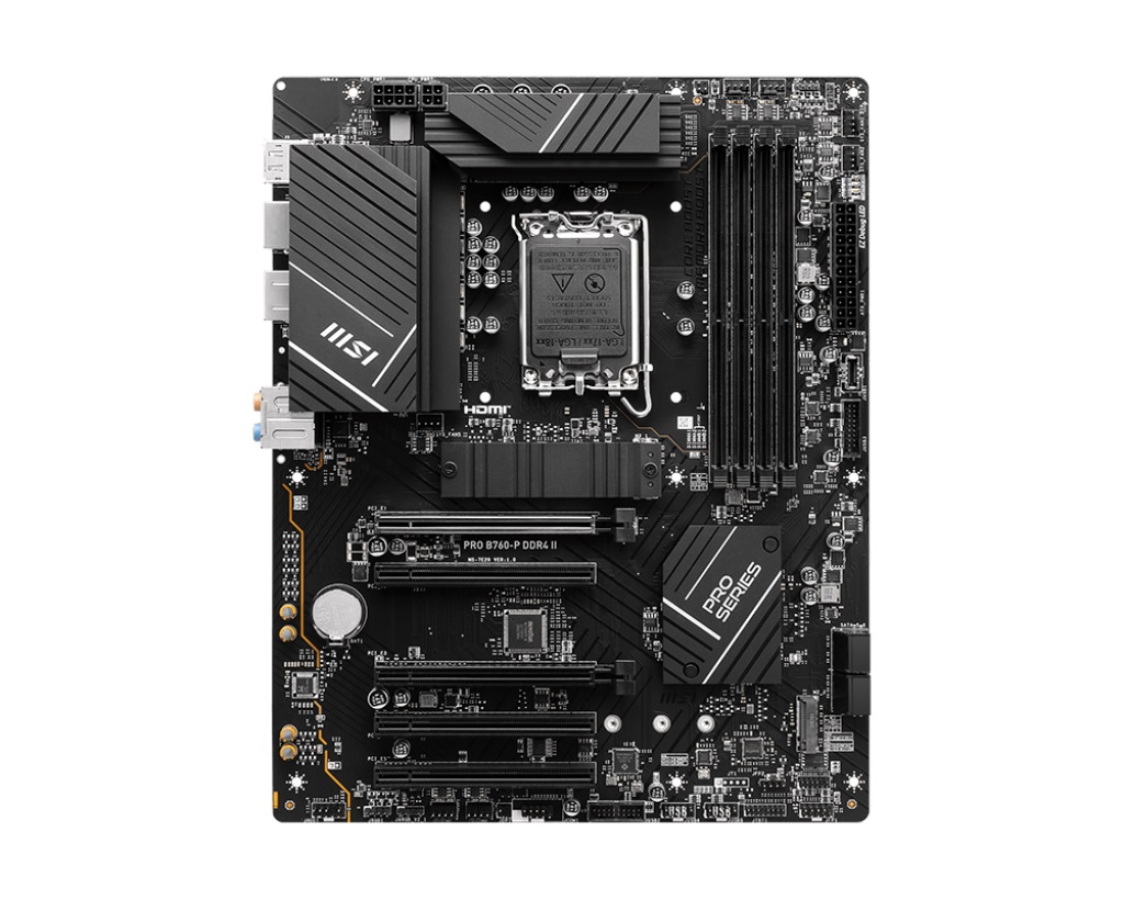

Материнская плата ATX MSI PRO B760-P DDR4 II (LGA1700, Intel B760, 4*DDR4(5333), 4*SATA 6G RAID, 2*M.2, 5*PCIe, 2.5Glan, DP, HDMI, 2*USB3.0, 2*USB 2.0, PRO B760-P DDR4 II