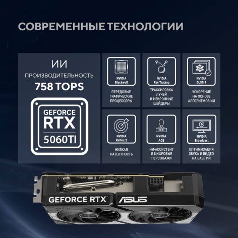 фото Видеокарта ASUS GeForce RTX 5060 TI DUAL OC (90YV0MH0-M0NA00) в Омске