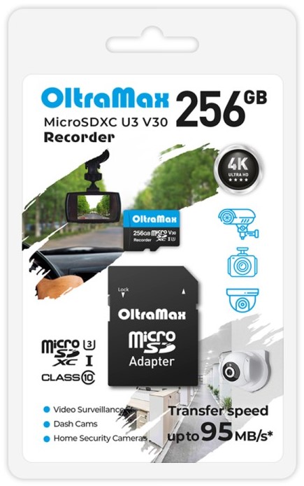 

Карта памяти MicroSDXC 256GB OltraMax OM256GCSDXC10-U3-V30 Class 10 Recorder UHS-I U3 V30 (95 Mb/s) + SD адаптер, OM256GCSDXC10-U3-V30
