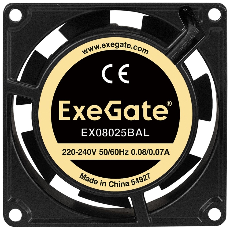 

Вентилятор для корпуса Exegate EX08025BAL 80x80x25mm, 2600rpm, 18,5CFM, 32dBA, 220V, кабель 300мм, EX08025BAL