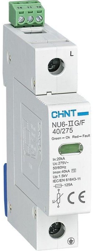 

Ограничитель импульсных перенапряжений CHINT 252494 NU6-IIG 1P, In=15кА, Uc=440В, Im=40кА, 252494